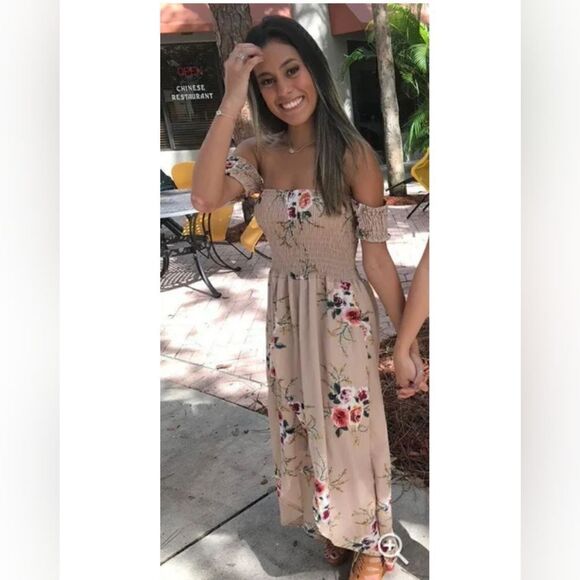 Boho Chic Smocked Floral High Low Dress - Picture 1 of 8